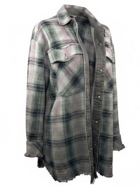 We The Free Free People Annali Green Oversized Plaid Shacket Womens size L
